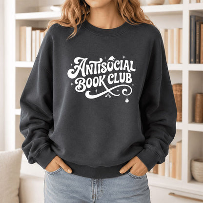 Antisocial Book Club Printed Sweatshirt | Christmas Book Lover Gift Dark Heather