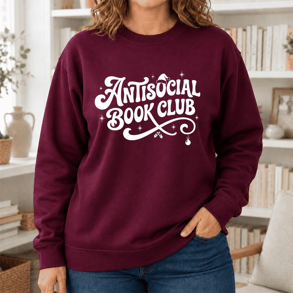 Antisocial Book Club Printed Sweatshirt | Christmas Book Lover Gift Maroon