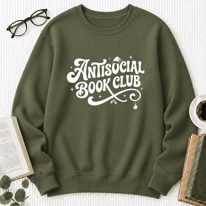 Antisocial Book Club Printed Sweatshirt | Christmas Book Lover Gift Military Green