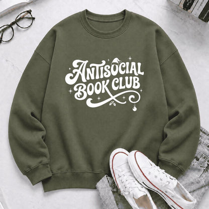 Antisocial Book Club Printed Sweatshirt | Christmas Book Lover Gift Military Green