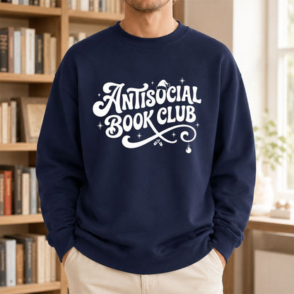 Antisocial Book Club Printed Sweatshirt | Christmas Book Lover Gift Navy