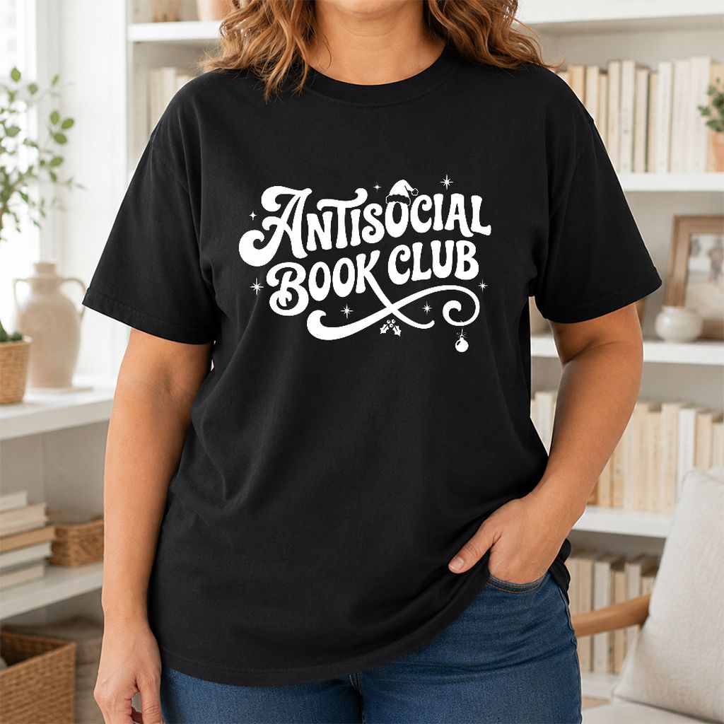 Antisocial Book Club Printed T-Shirt | Christmas Book Lover Gift Black