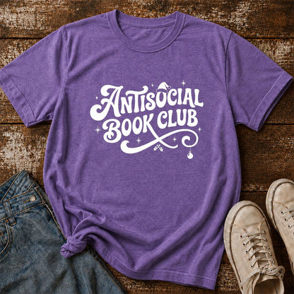 Antisocial Book Club Printed T-Shirt | Christmas Book Lover Gift Heather Purple
