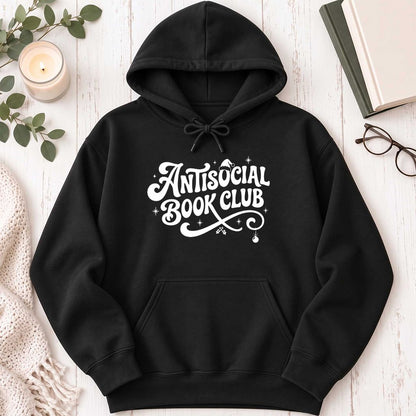 Antisocial Book Club Softstyle Hoodie | Christmas Book Lover Gift Black