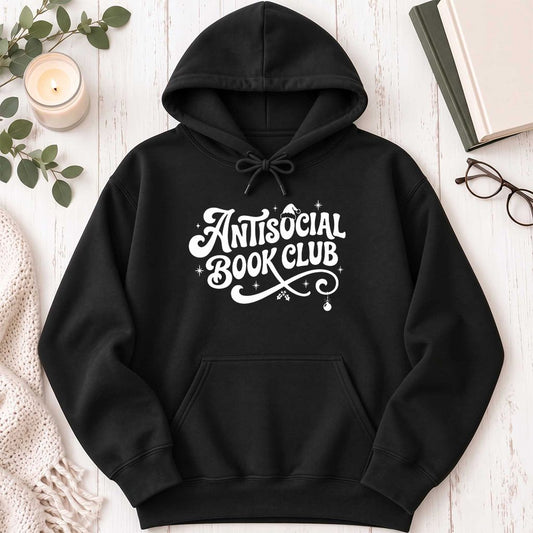 Antisocial Book Club Softstyle Hoodie | Christmas Book Lover Gift Black