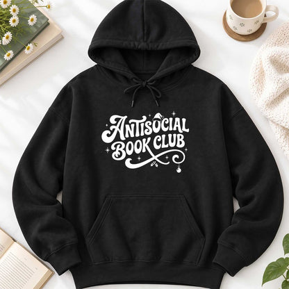 Antisocial Book Club Softstyle Hoodie | Christmas Book Lover Gift Black