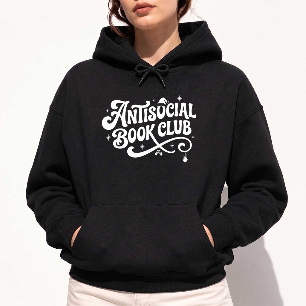 Antisocial Book Club Softstyle Hoodie | Christmas Book Lover Gift Black