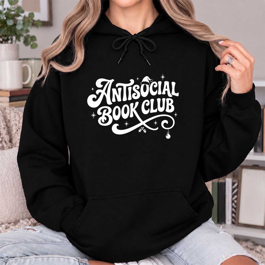 Antisocial Book Club Softstyle Hoodie | Christmas Book Lover Gift Black