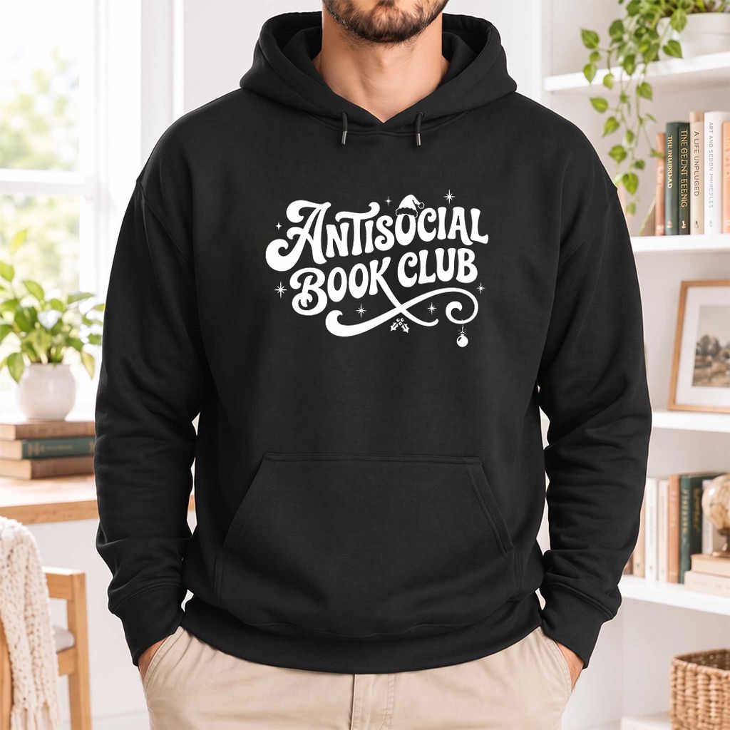 Antisocial Book Club Softstyle Hoodie | Christmas Book Lover Gift Black