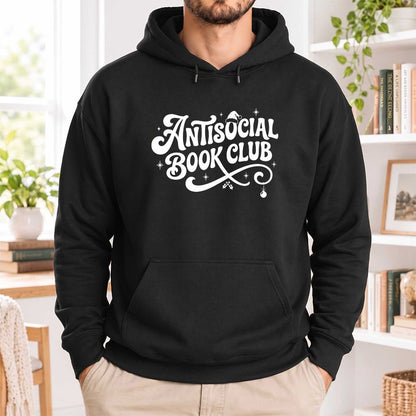 Antisocial Book Club Softstyle Hoodie | Christmas Book Lover Gift Black