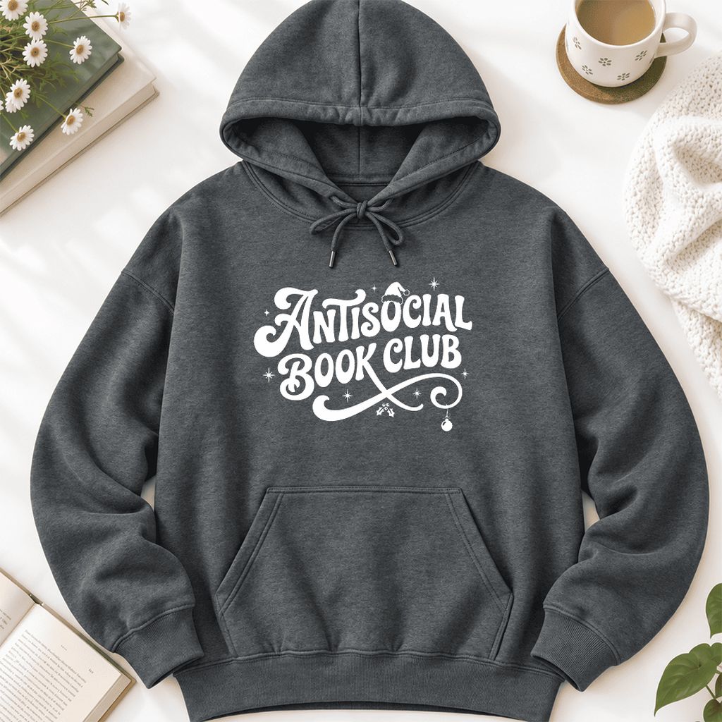 Antisocial Book Club Softstyle Hoodie | Christmas Book Lover Gift Dark Heather