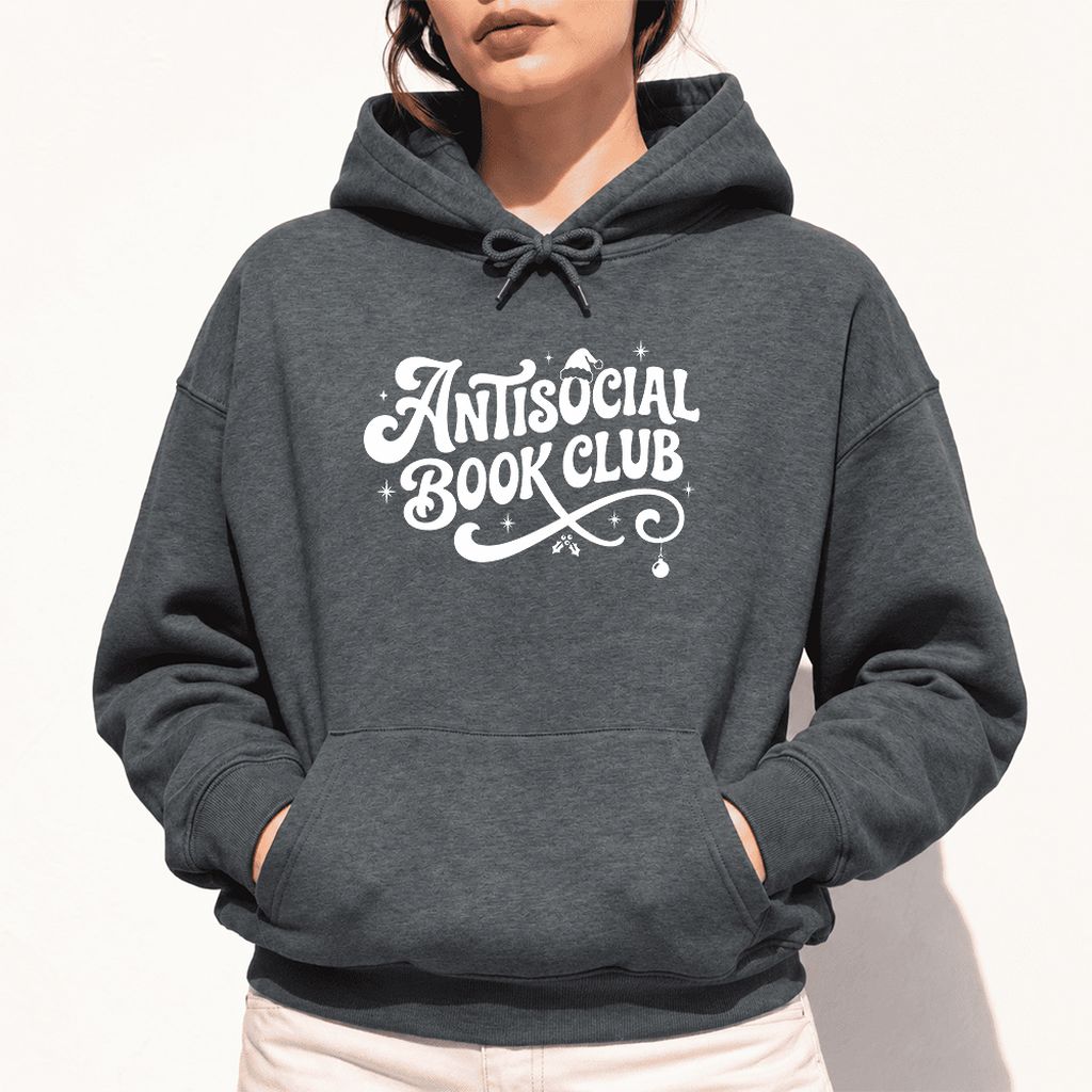 Antisocial Book Club Softstyle Hoodie | Christmas Book Lover Gift Dark Heather