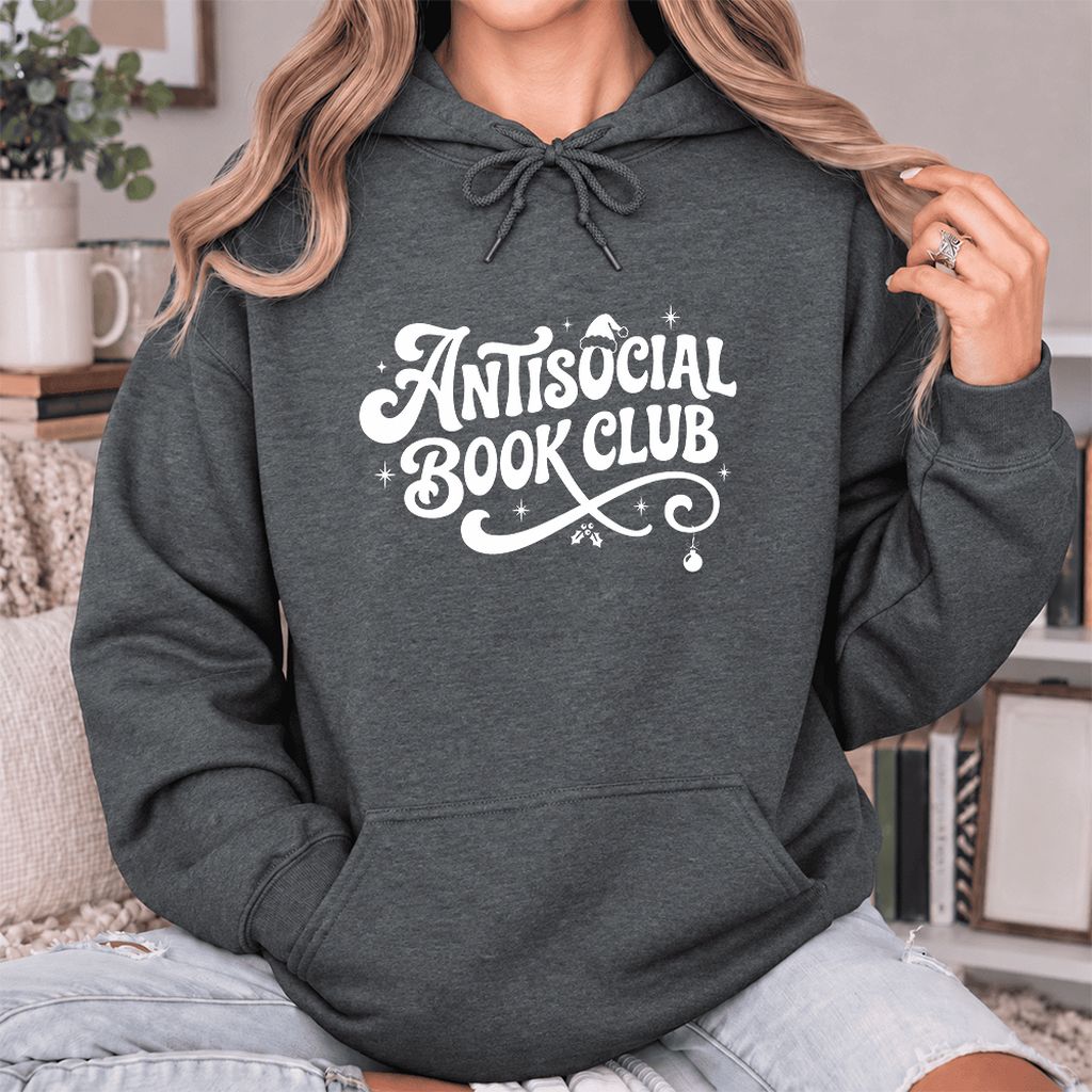 Antisocial Book Club Softstyle Hoodie | Christmas Book Lover Gift Dark Heather