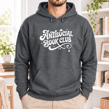 Antisocial Book Club Softstyle Hoodie | Christmas Book Lover Gift Dark Heather