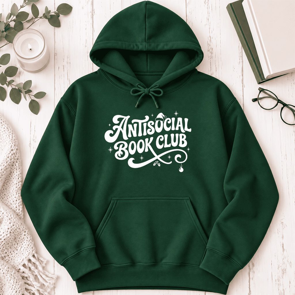 Antisocial Book Club Softstyle Hoodie | Christmas Book Lover Gift Forest Green