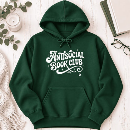 Antisocial Book Club Softstyle Hoodie | Christmas Book Lover Gift Forest Green