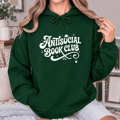 Antisocial Book Club Softstyle Hoodie | Christmas Book Lover Gift Forest Green