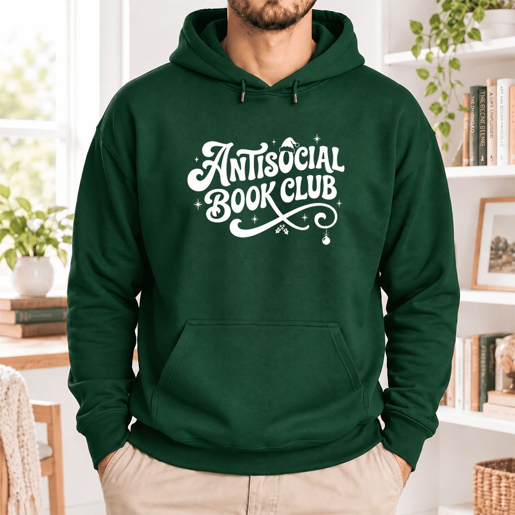 Antisocial Book Club Softstyle Hoodie | Christmas Book Lover Gift Forest Green
