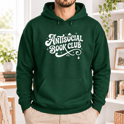 Antisocial Book Club Softstyle Hoodie | Christmas Book Lover Gift Forest Green