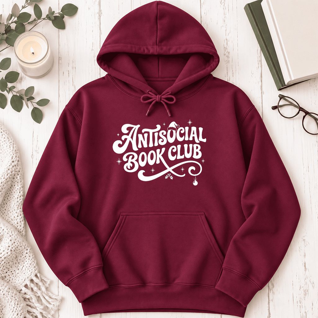 Antisocial Book Club Softstyle Hoodie | Christmas Book Lover Gift Maroon