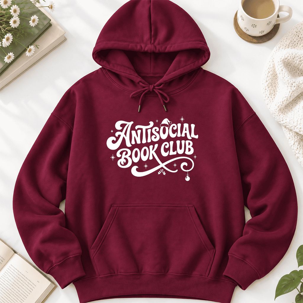 Antisocial Book Club Softstyle Hoodie | Christmas Book Lover Gift Maroon