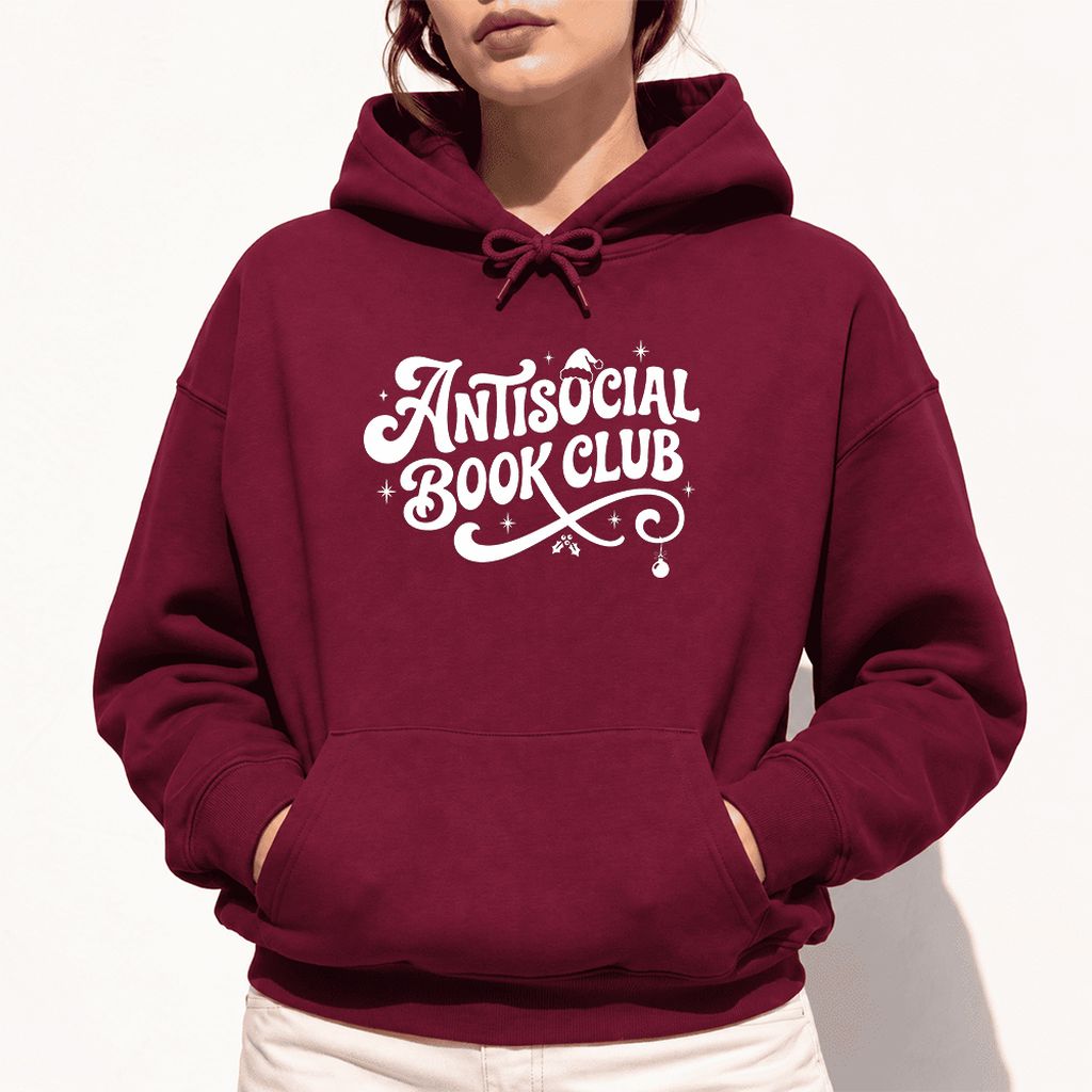 Antisocial Book Club Softstyle Hoodie | Christmas Book Lover Gift Maroon