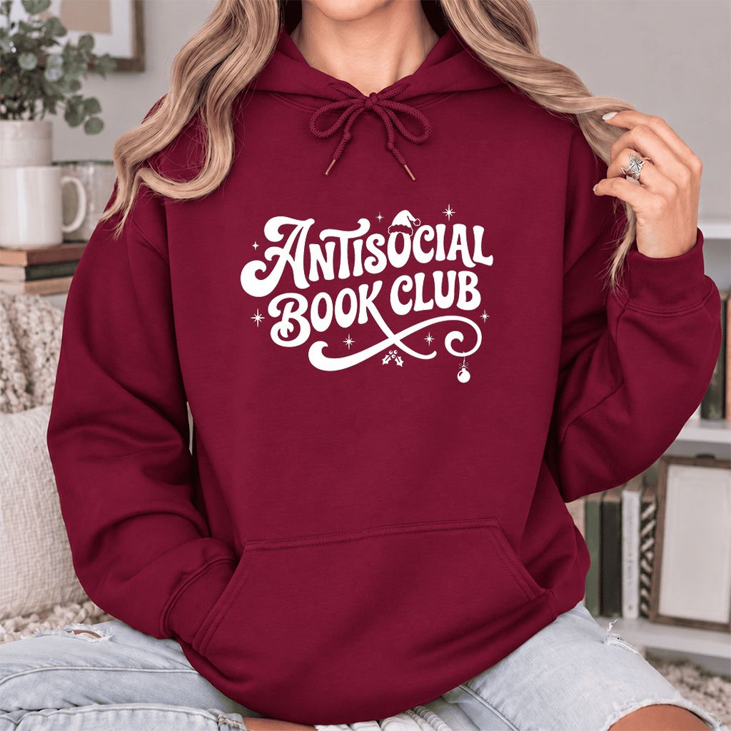 Antisocial Book Club Softstyle Hoodie | Christmas Book Lover Gift Maroon