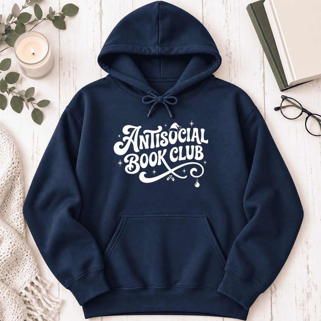 Antisocial Book Club Softstyle Hoodie | Christmas Book Lover Gift Navy