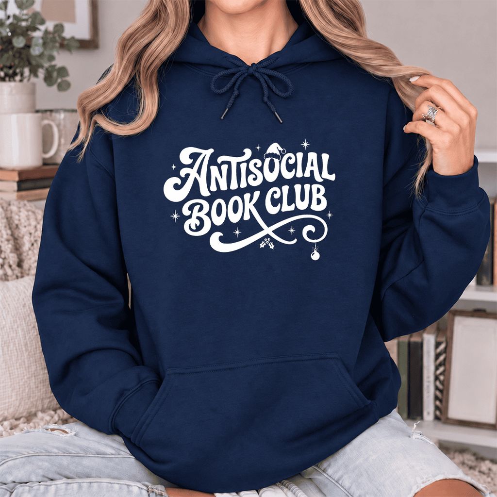 Antisocial Book Club Softstyle Hoodie | Christmas Book Lover Gift Navy