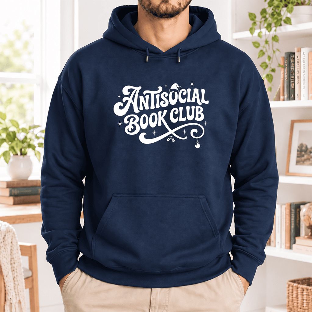 Antisocial Book Club Softstyle Hoodie | Christmas Book Lover Gift Navy