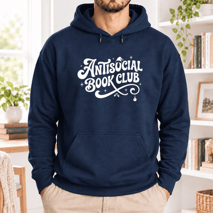 Antisocial Book Club Softstyle Hoodie | Christmas Book Lover Gift Navy