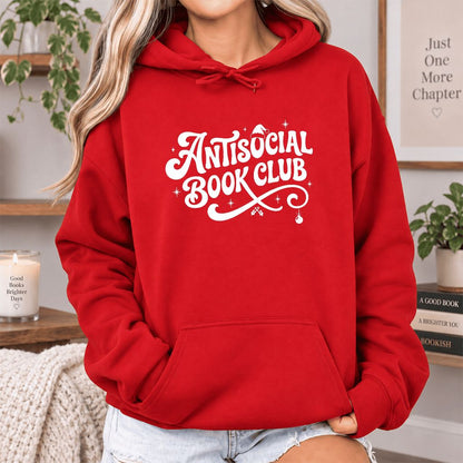 Antisocial Book Club Softstyle Hoodie | Christmas Book Lover Gift Red
