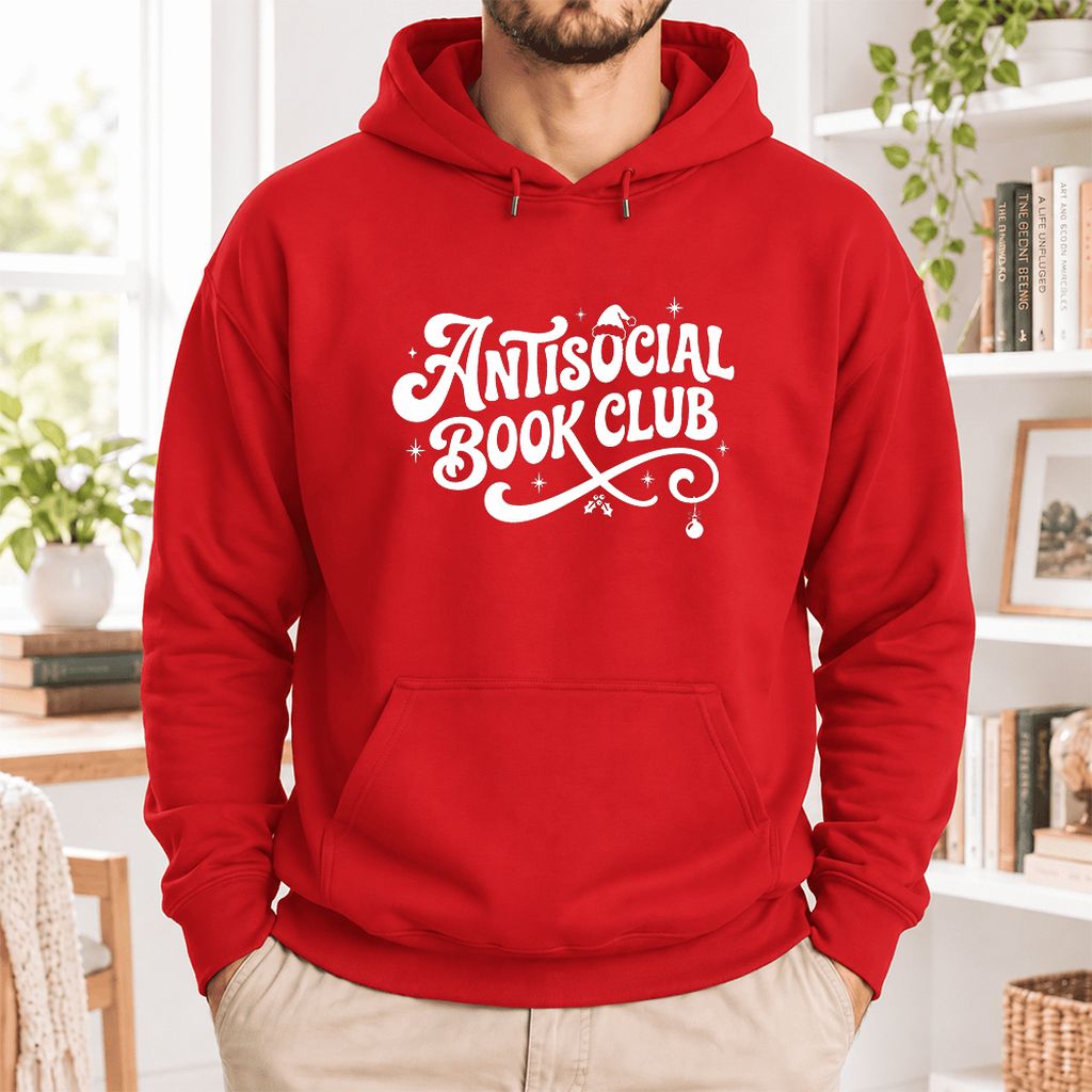 Antisocial Book Club Softstyle Hoodie | Christmas Book Lover Gift Red