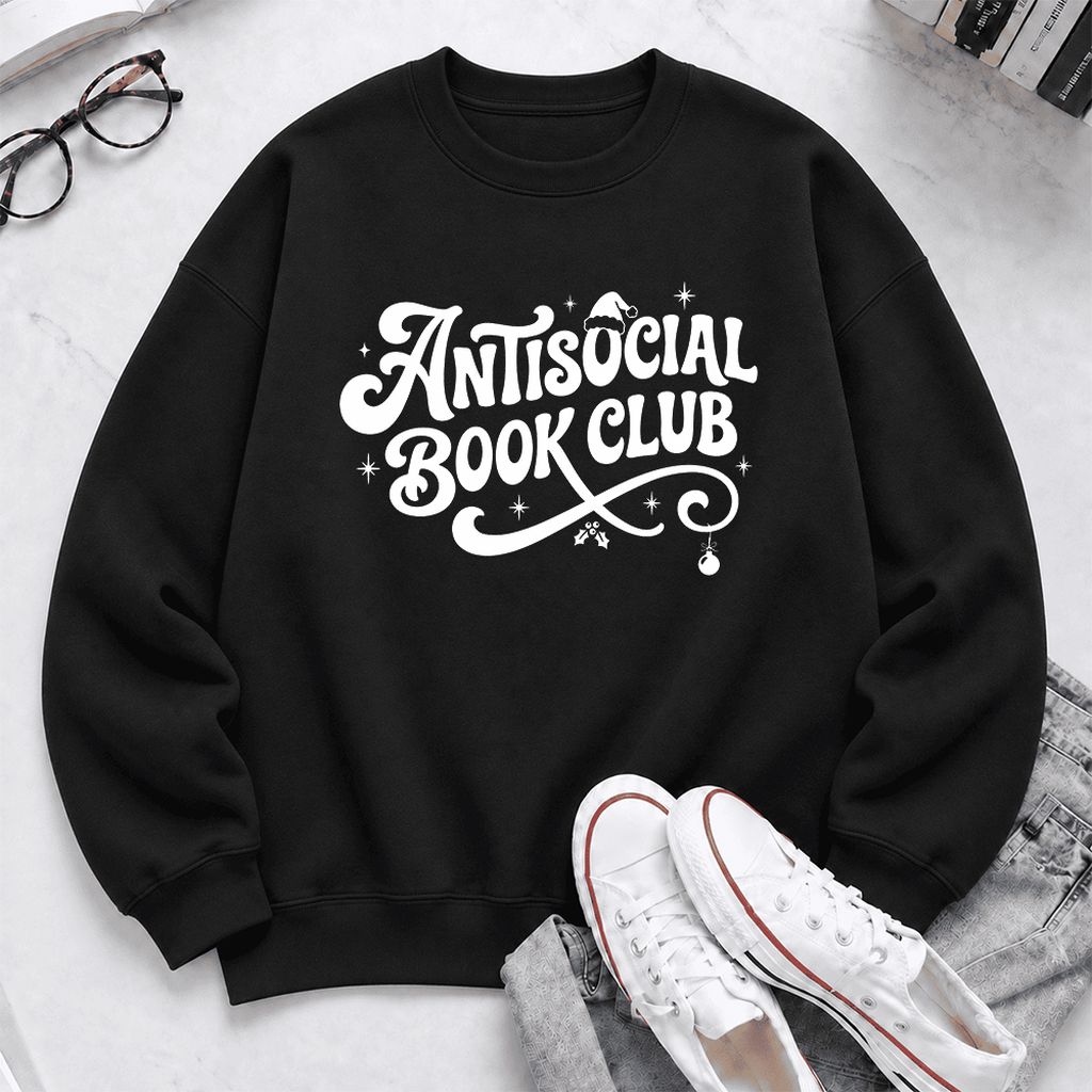 Antisocial Book Club Softstyle Sweatshirt | Christmas Book Lover Gift Black