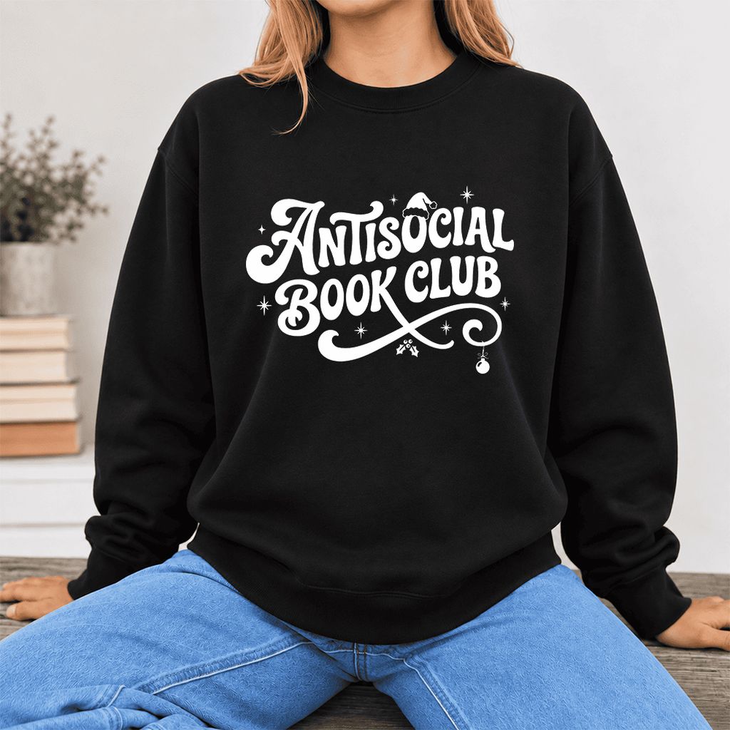 Antisocial Book Club Softstyle Sweatshirt | Christmas Book Lover Gift Black