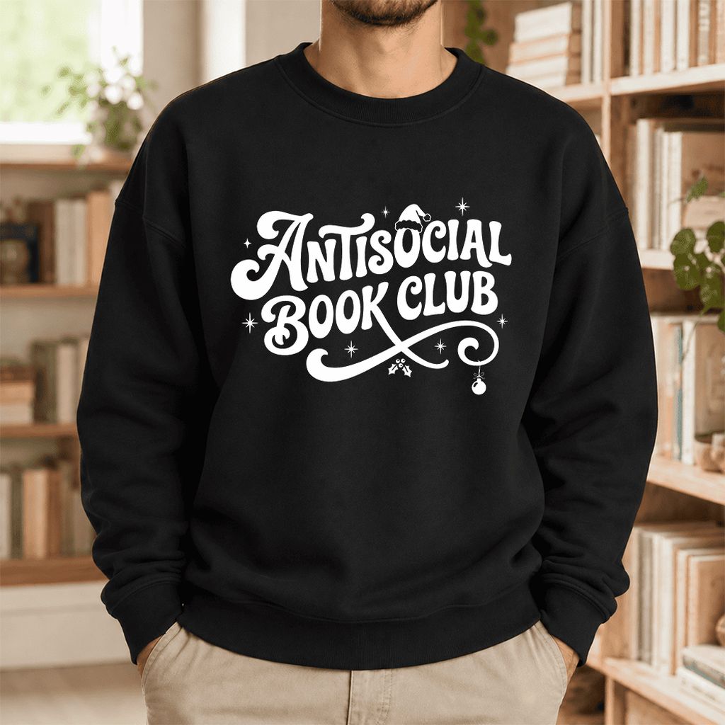 Antisocial Book Club Softstyle Sweatshirt | Christmas Book Lover Gift Black