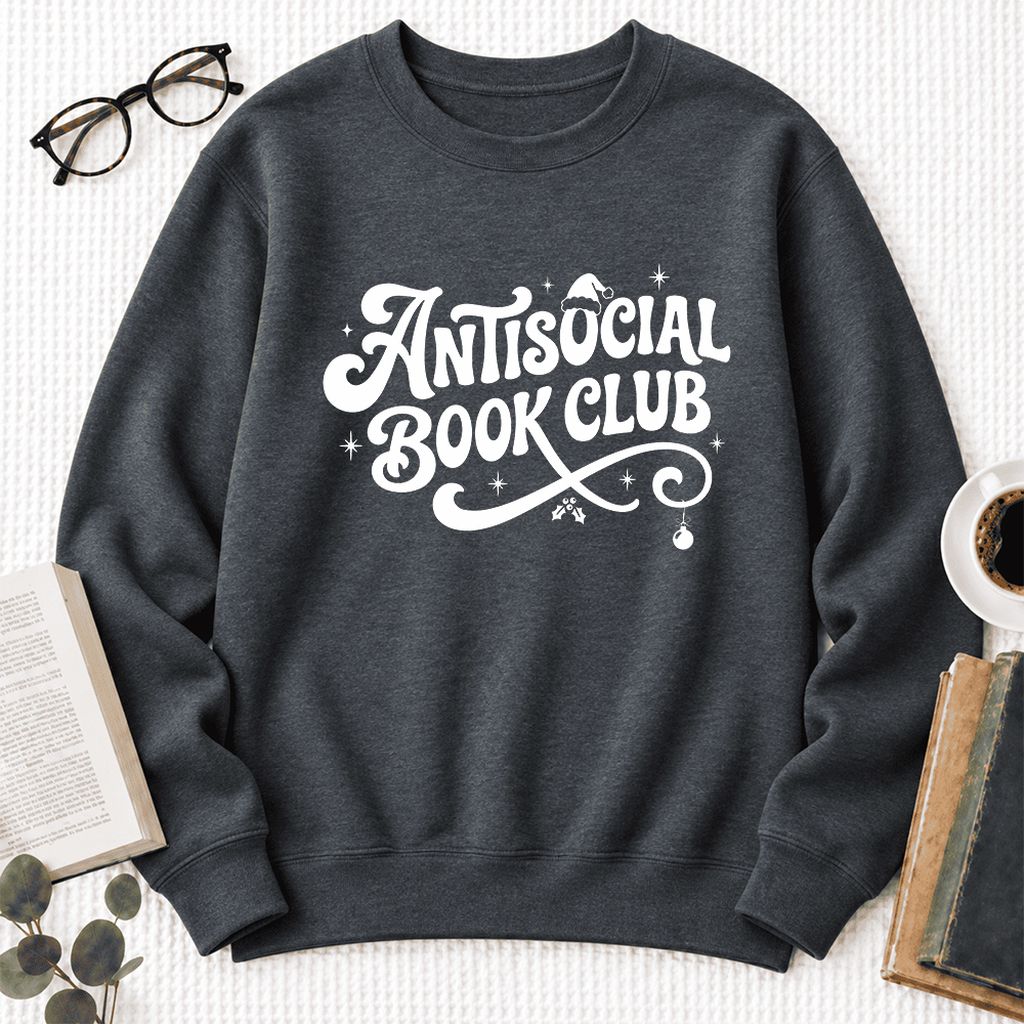Antisocial Book Club Softstyle Sweatshirt | Christmas Book Lover Gift Dark Heather