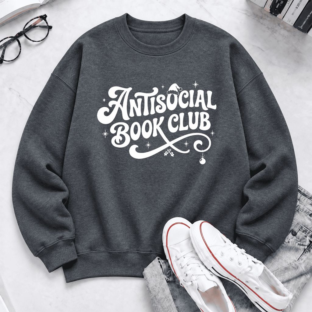 Antisocial Book Club Softstyle Sweatshirt | Christmas Book Lover Gift Dark Heather