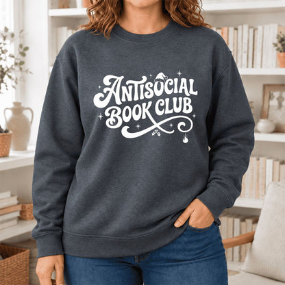 Antisocial Book Club Softstyle Sweatshirt | Christmas Book Lover Gift Dark Heather