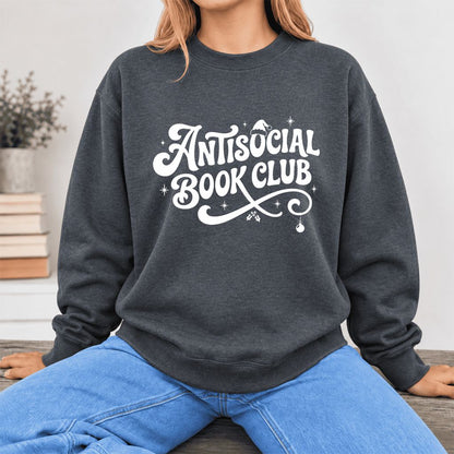 Antisocial Book Club Softstyle Sweatshirt | Christmas Book Lover Gift Dark Heather