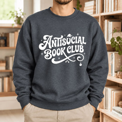 Antisocial Book Club Softstyle Sweatshirt | Christmas Book Lover Gift Dark Heather