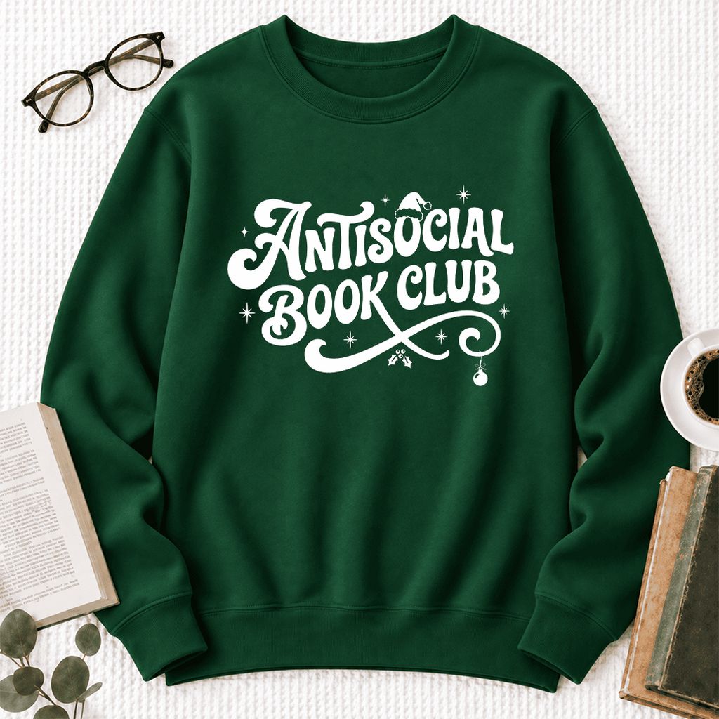 Antisocial Book Club Softstyle Sweatshirt | Christmas Book Lover Gift Forest Green