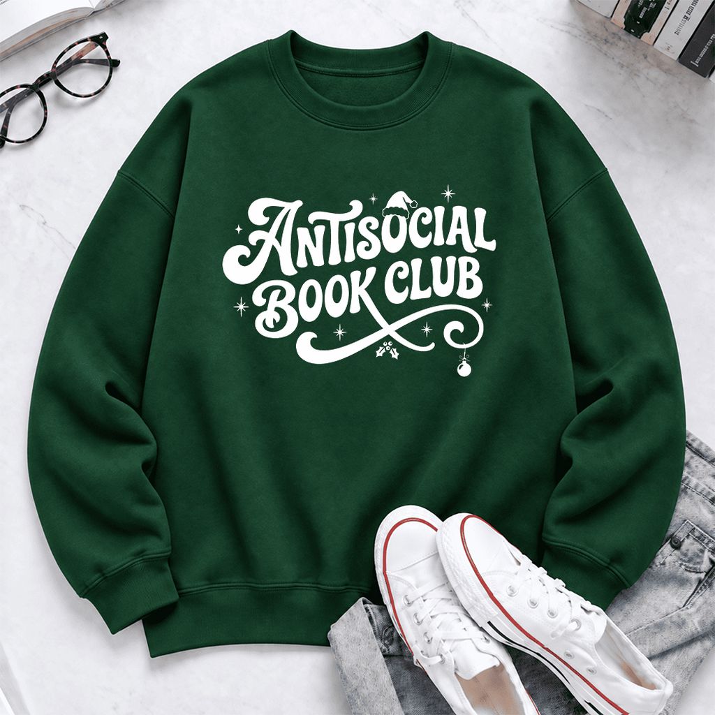 Antisocial Book Club Softstyle Sweatshirt | Christmas Book Lover Gift Forest Green