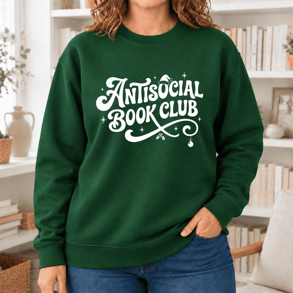 Antisocial Book Club Softstyle Sweatshirt | Christmas Book Lover Gift Forest Green