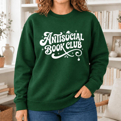 Antisocial Book Club Softstyle Sweatshirt | Christmas Book Lover Gift Forest Green