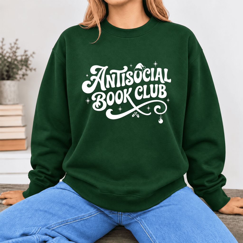 Antisocial Book Club Softstyle Sweatshirt | Christmas Book Lover Gift Forest Green