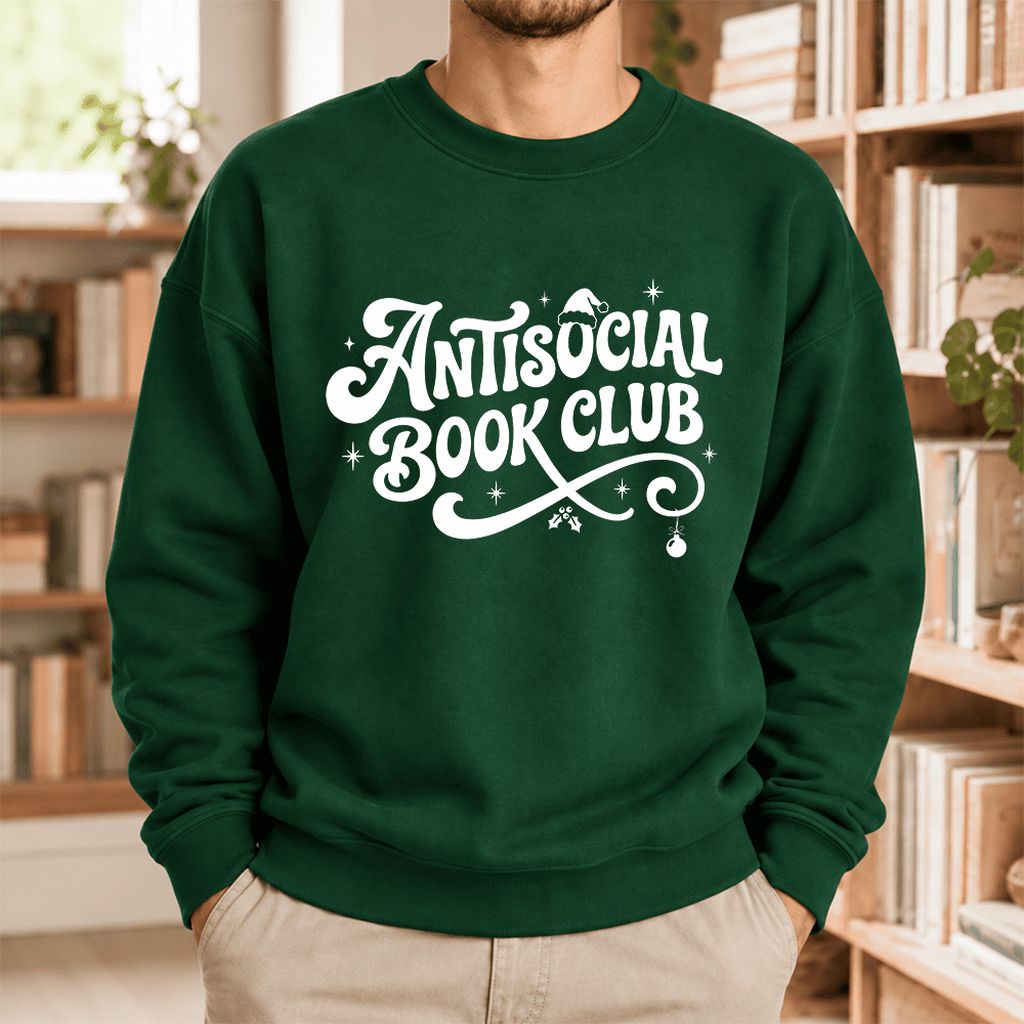 Antisocial Book Club Softstyle Sweatshirt | Christmas Book Lover Gift Forest Green