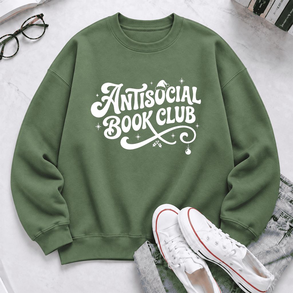 Antisocial Book Club Softstyle Sweatshirt | Christmas Book Lover Gift Military Green