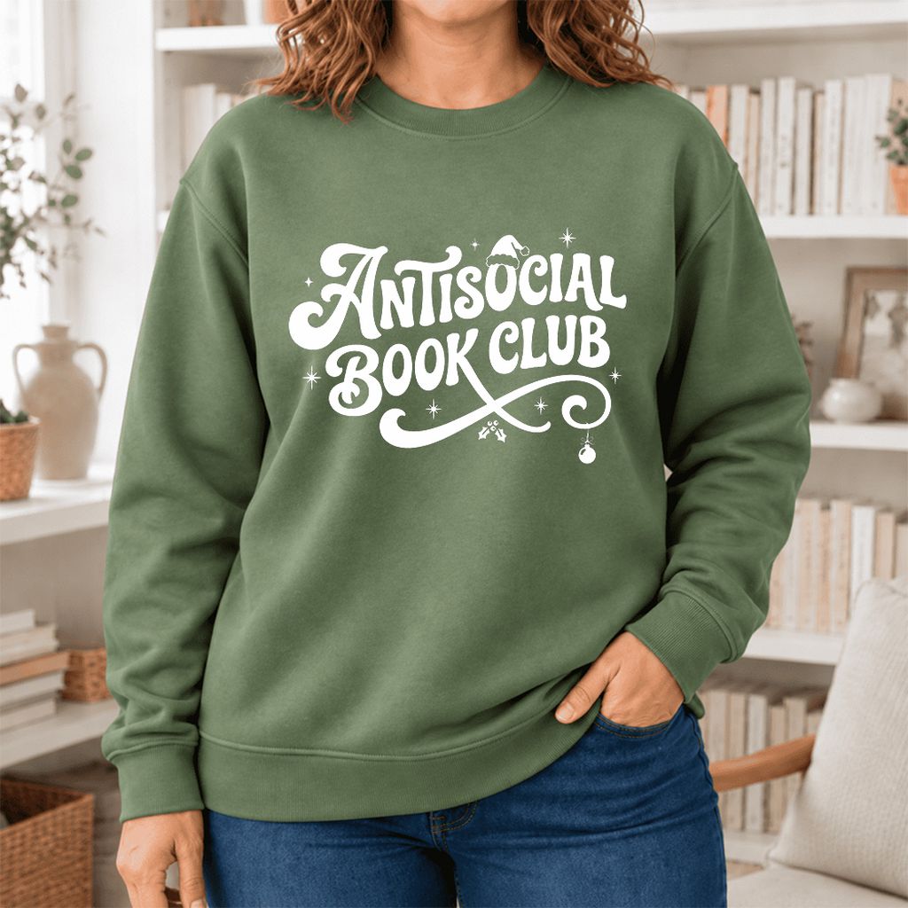 Antisocial Book Club Softstyle Sweatshirt | Christmas Book Lover Gift Military Green