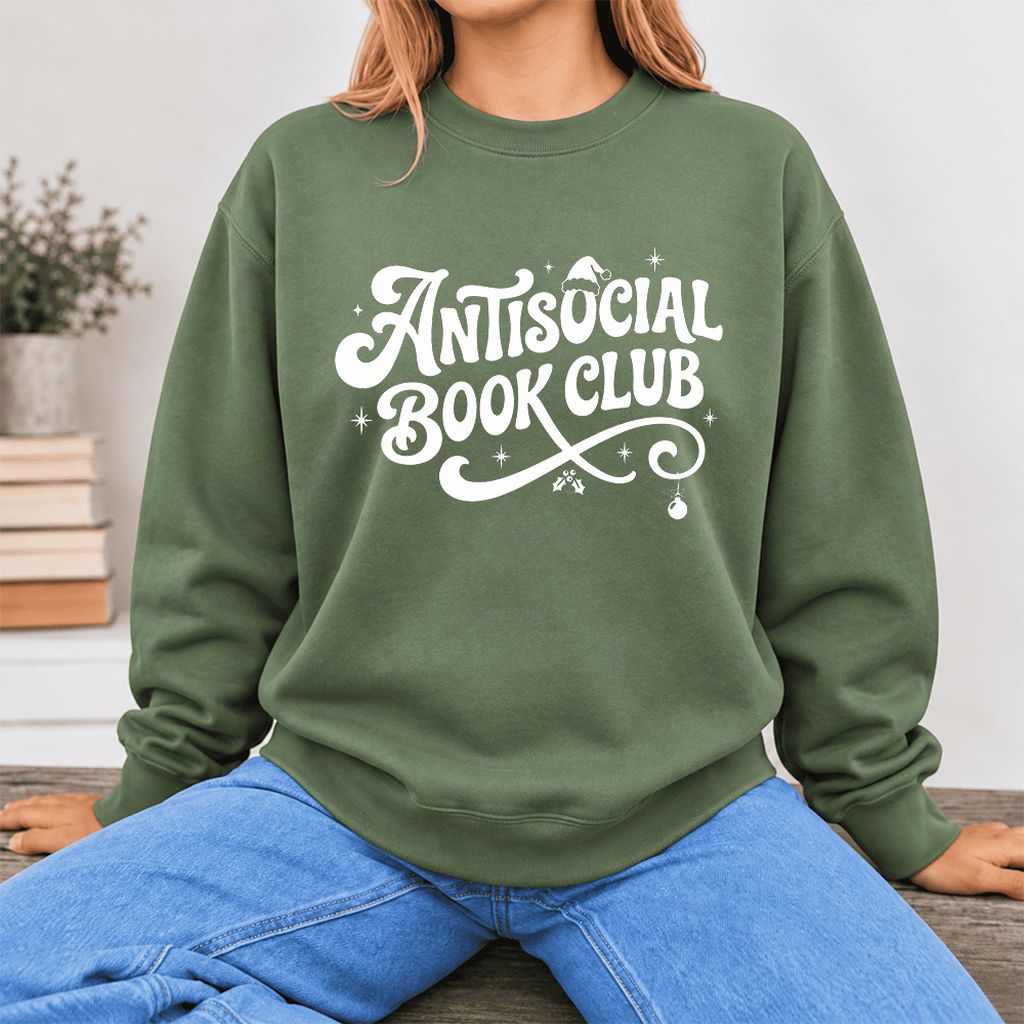 Antisocial Book Club Softstyle Sweatshirt | Christmas Book Lover Gift Military Green